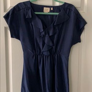Anthropologie Navy Blue Ruffle Blouse